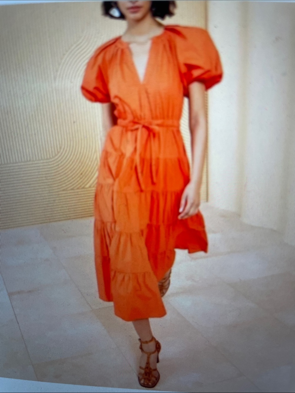 Ulla Johnson orange puff sleeved tiered midi dress sz 6 - Picture 3 of 9
